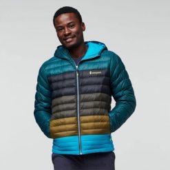 Cotopaxi Brands Fuego Down Hooded Jacket Colorblock Men Deep Ocean Stripes Cotopaxi 44P2446 Deep Ocean Stripes